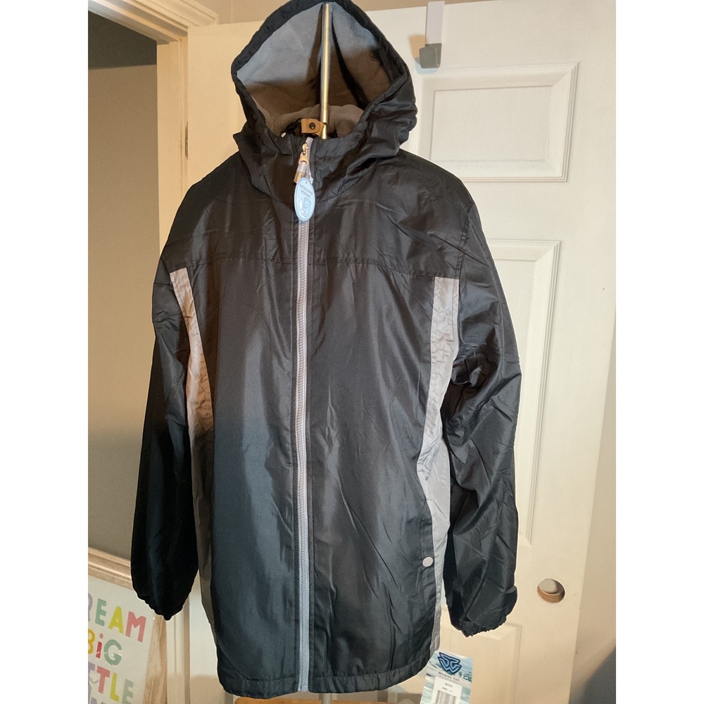 Whales Tail Boys Jacket L Black Grey Fleece Lined Water Wind‎ Resistant NWT